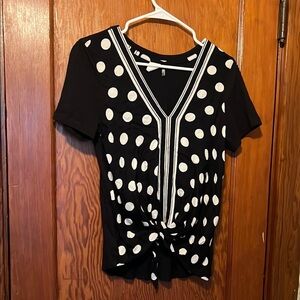 Anthropologie Polka Dot V-Neck Black and White Tie Front Women's Small Top